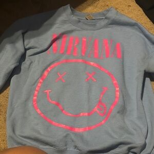 Blue Nirvana Sweatshirt with Pink Graphic